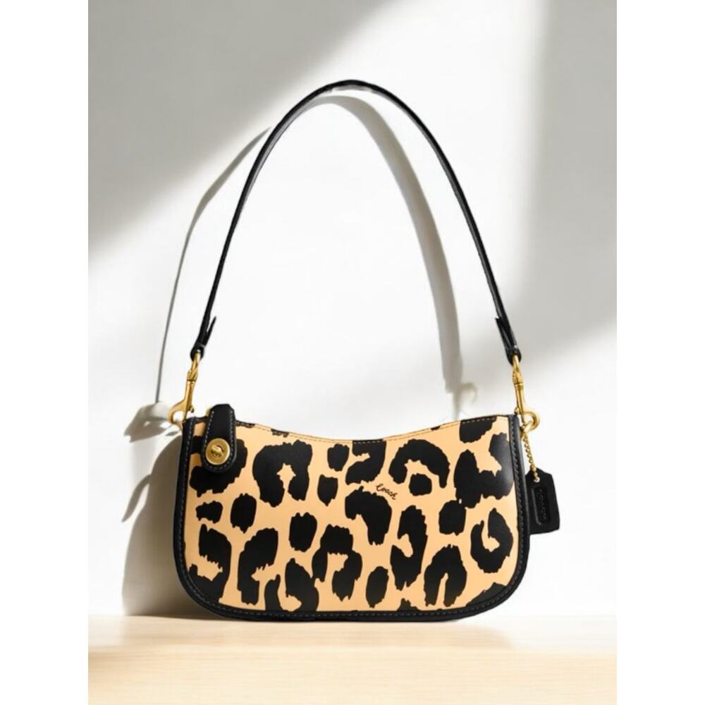 NWT Coach CM513 Leopard Print Leather Swinger 20 Bag